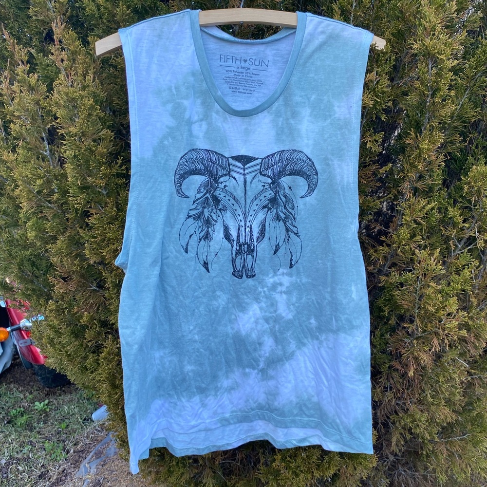 Fifth Sun Tie Dye Green & White Boho Bohemian Sleeveless Tank Top Hippie XL